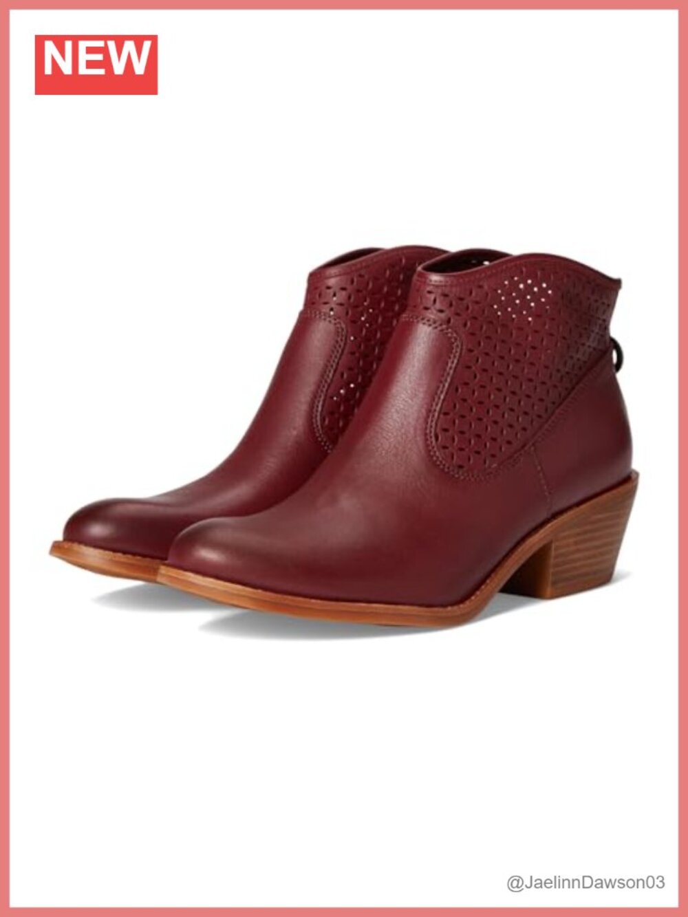 Laser Cut Leather Ankle Bootie with Pointed Toe and Block Heel